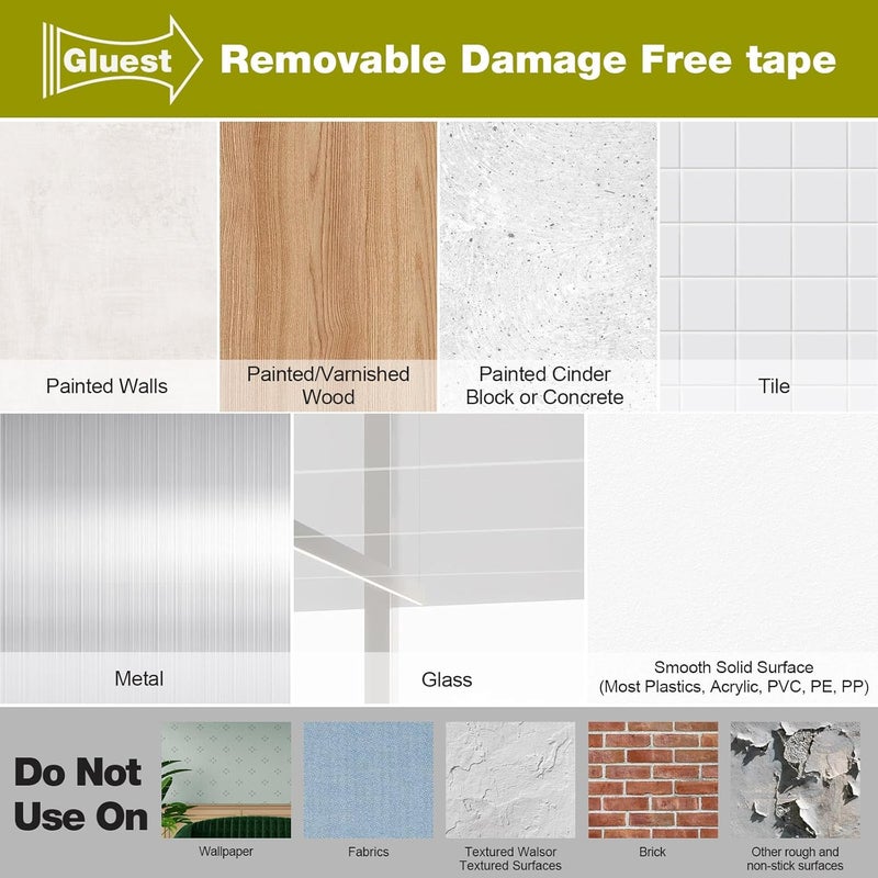 Gluest Damage Free Double Sided Tape 20ft, Removable Picture Hanging Strips Residue Free, Heavy Duty Mounting Tape, No Damage Wall Tape,Wall Adhesive Strips Foam Tape Wide Roller - Image 5